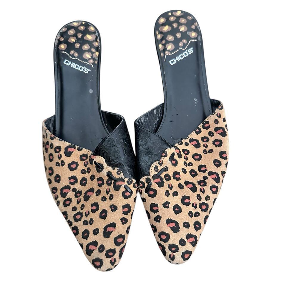 Chico's Women's Brown & Black Leopard Print Kitten Heel Mules Size 7